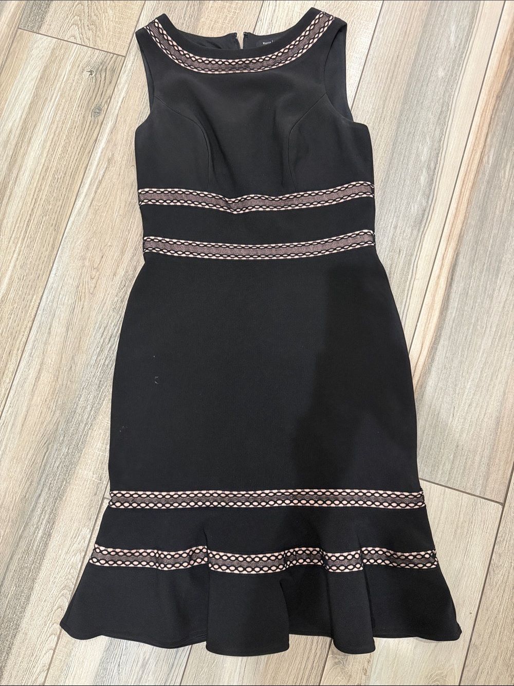 White House Black Market Black Midi Sheath Dress with Tan Trim